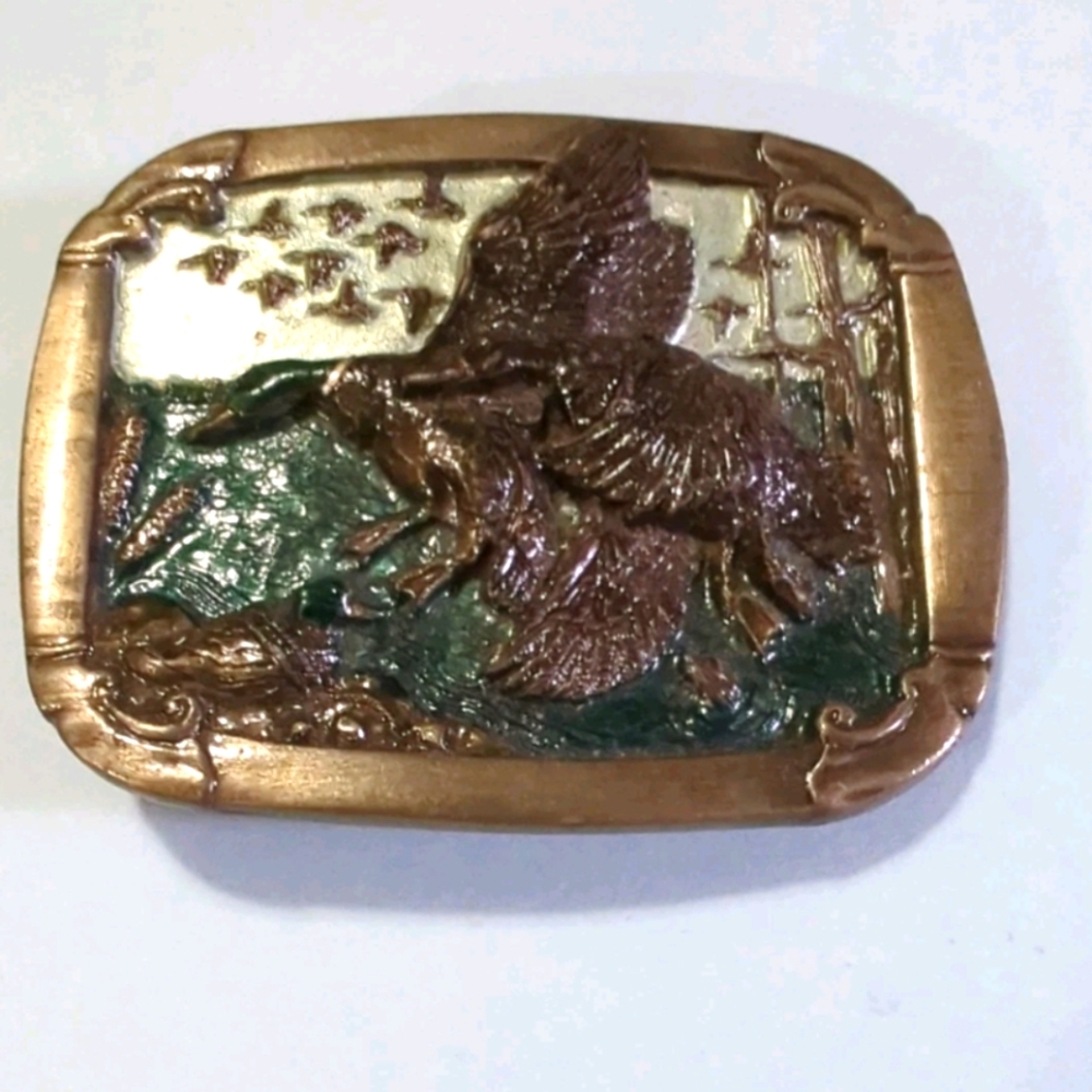 Vintage 1985 Mallard Ducks Belt Buckle Made In USA also Serial Numbered